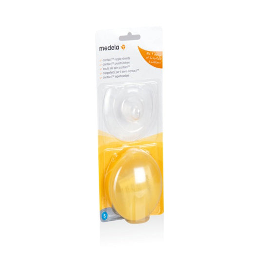 Medela Contact Nipple Shield 16mm, white and yellow packaging.