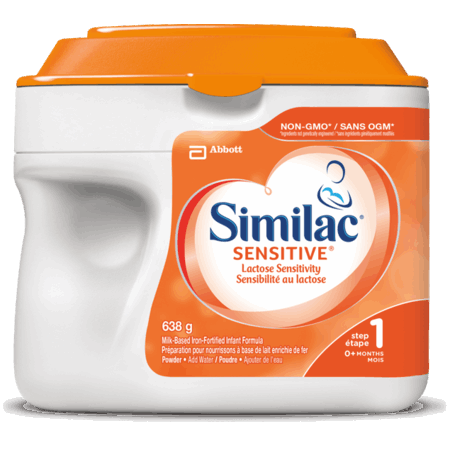 Similac Sensitive Lactose Sensitivity Step 1 (Powder), orange packaging, orange lid, 638g.