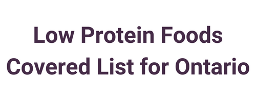 Link to the file that contains a list of low protein foods covered for Ontario.