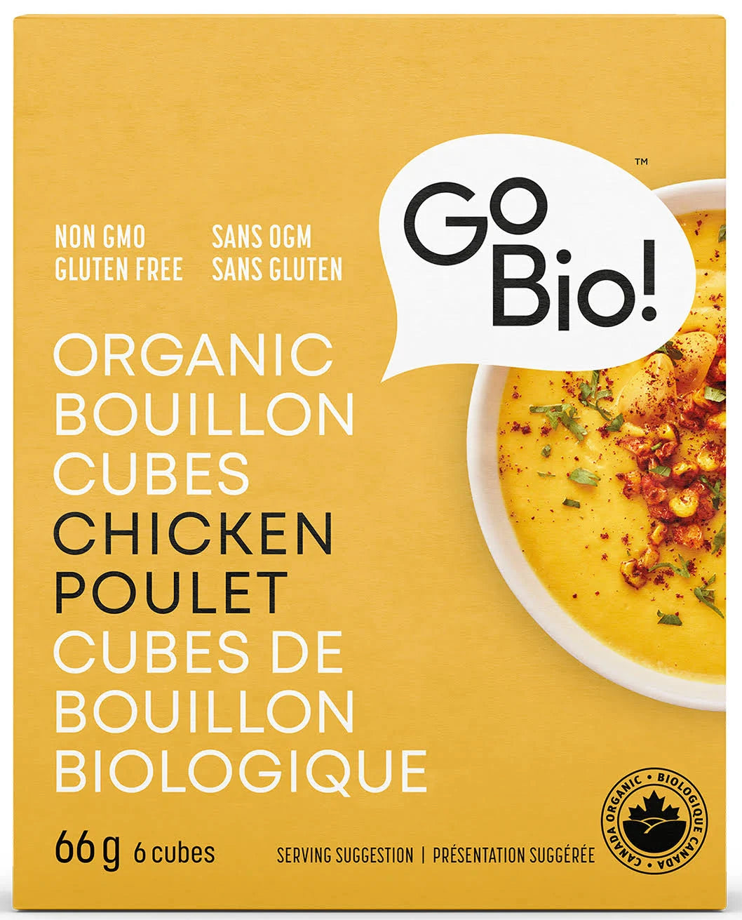 66 gram yellow box of GoBIO! Bouillon Cubes - Chicken
