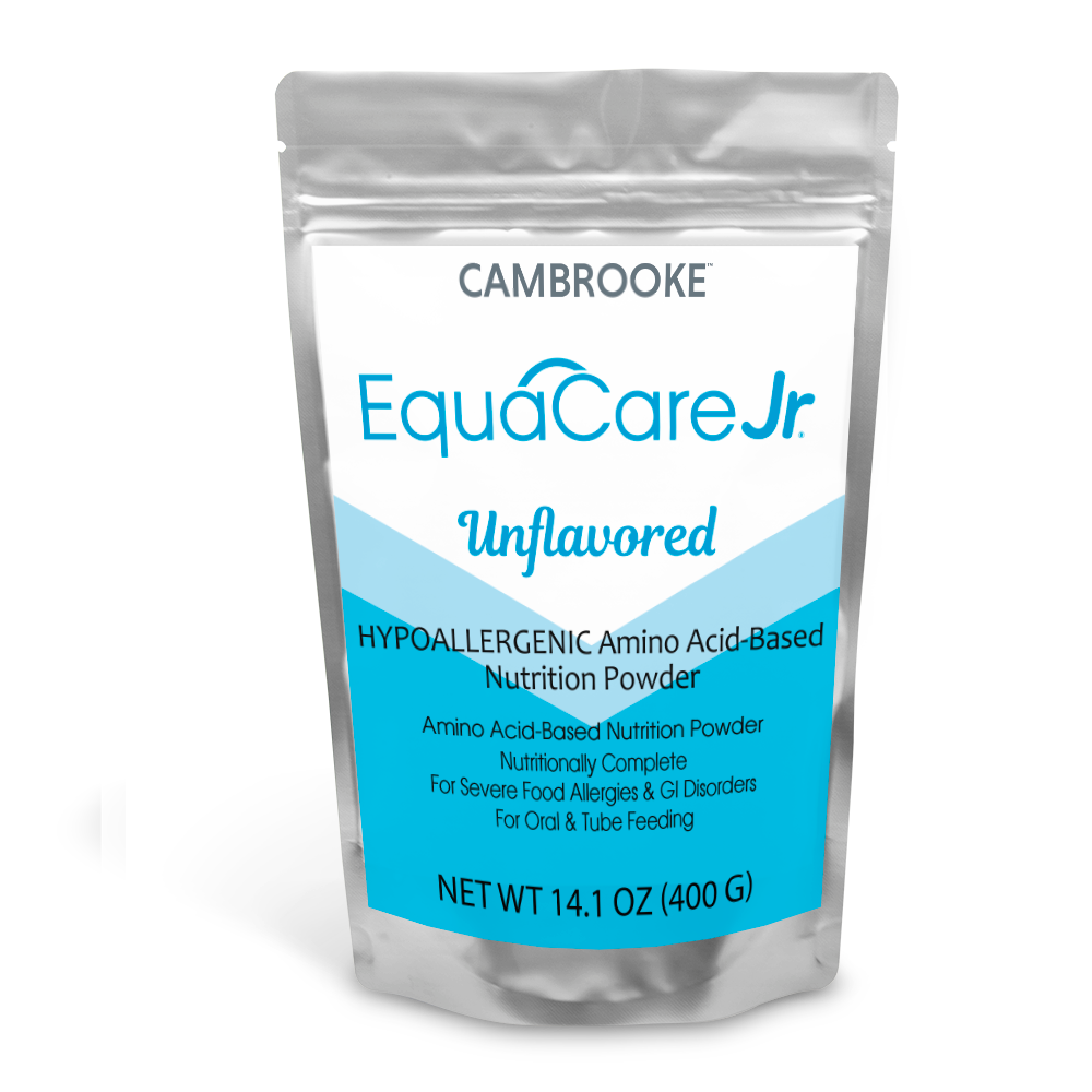 Cambrooke EquaCare Jr. Unflavoured. Blue, light blue, and white packaging, 400g.