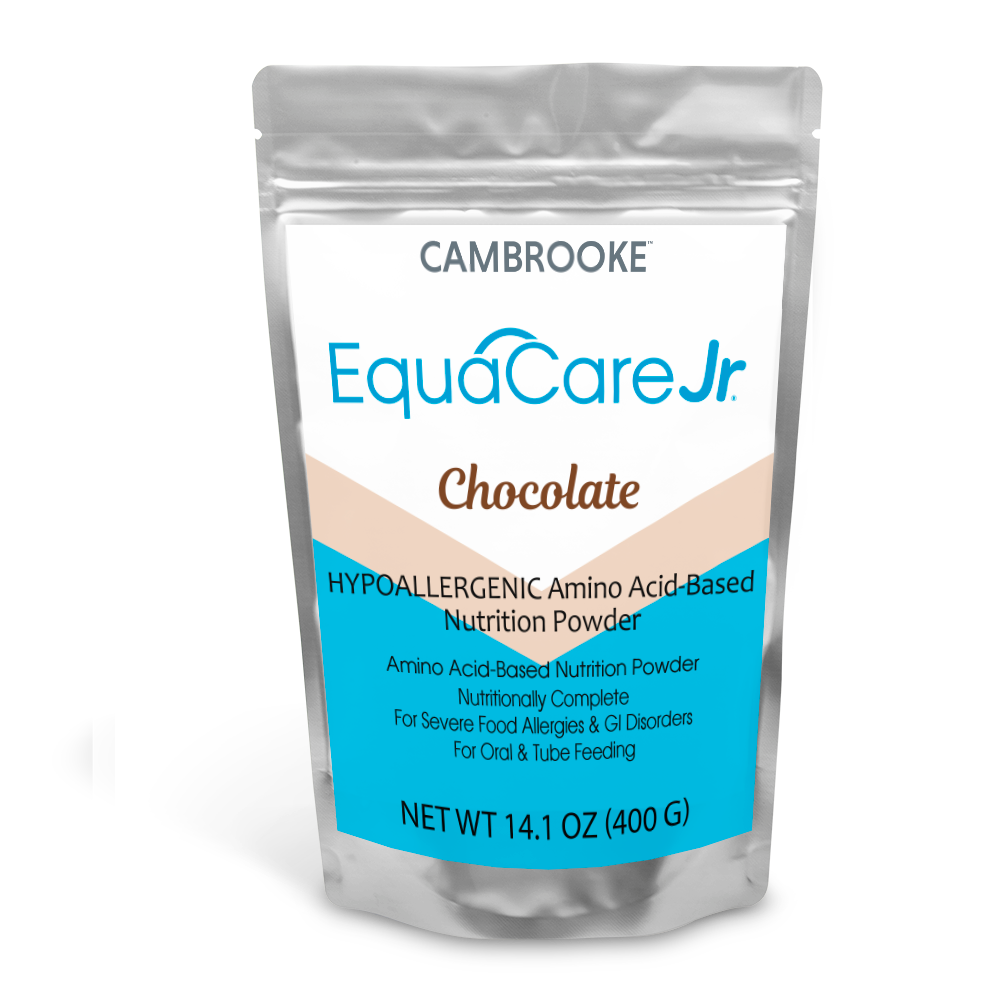 Cambrooke EquaCare Jr. Chocolate. Blue, brown and white packaging, 400g.