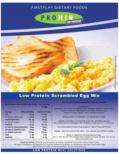 1000 gram blue yellow and green package Promin Scramble Egg Mix