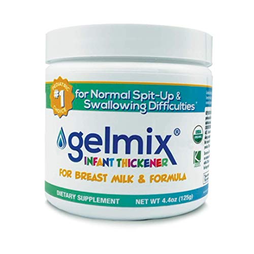 Gelmix Thickener for breast milk and formula, 125g jar with blue/green label.