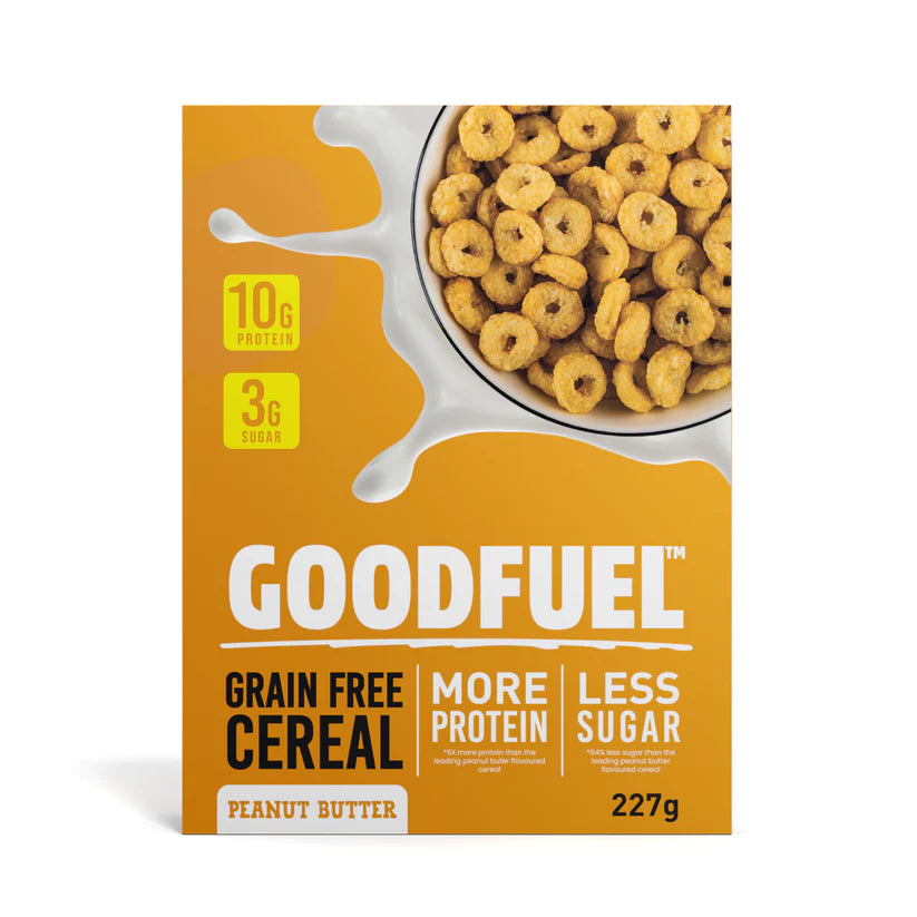 227 gram box of Goodfuel Peanut Butter Cereal.