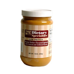 454 gram of brown red and white jar of Dietary Specialties Peanut Butter Flavoured Spread