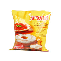 500 gram yellow and red package of Aproten Farina Low Protein Flour