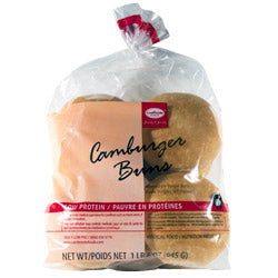 645 gram of red and white package of Cambrooke Camburger Buns
