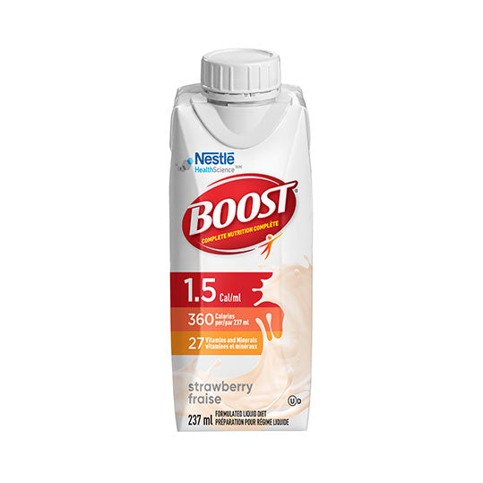 237 militre white and red tetra pack carton of Boost 1.5 Strawberry