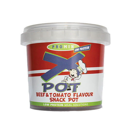 60 gram red blue and green container of Promin Xpot - Beef & Tomato