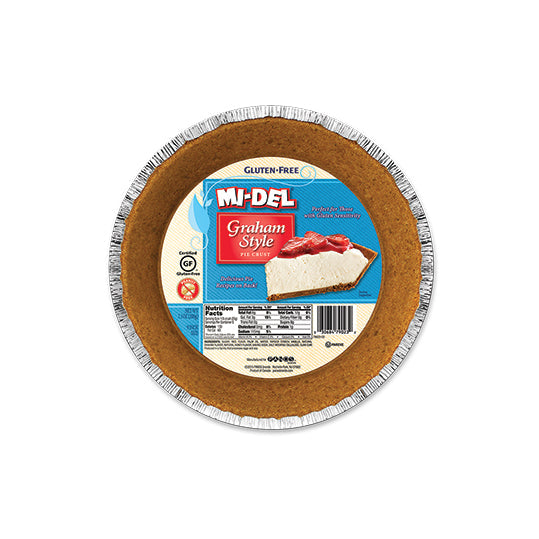200 gram red blue and white package of Mi-Del Pie Crust Graham Style