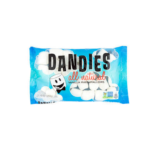 283 gram blue and black bag of Dandies Campfire Sized Marshmallows