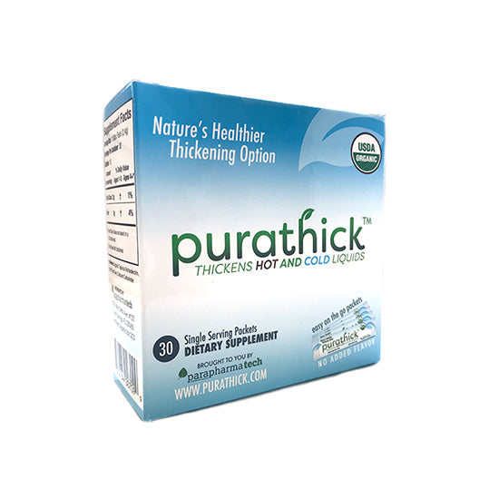 Purathick Thickener, 30 sticks per package, 2.4 grams each, blue box.