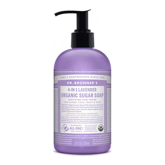 Purple pump bottle of Dr. Bronner's Organic Sugar Soap Pump - Lavender (355ml)
