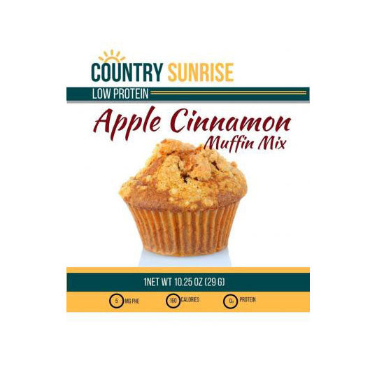 29 gram yellow and green package of Country Sunrise Apple Cinnamon Muffin Mix 