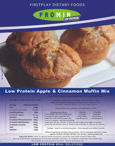 1000 gram blue brown and green package of Promin Apple Cinnamon Muffin Mix