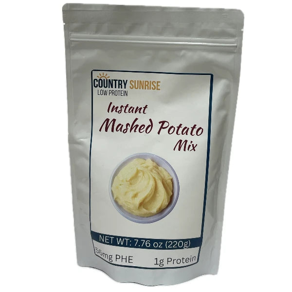 220 gram white bag of Country Sunrise Instant Potato Mix.