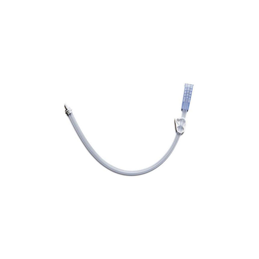 Bolus 12 inch extension with blue end and white pinch on tube.