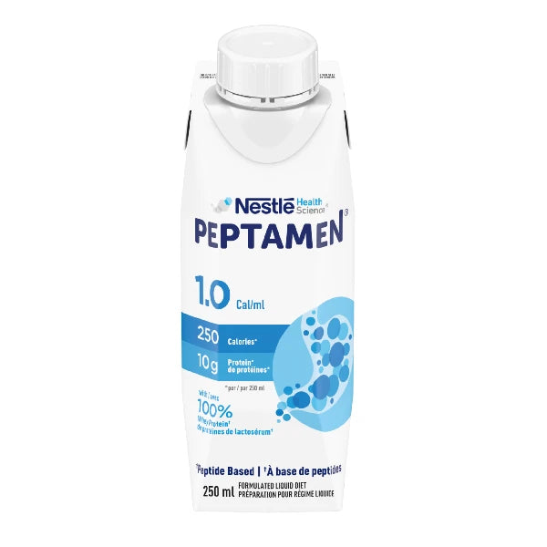 Nestle Health Science Peptamen 1.0 calories, 250mL, twist off cap.