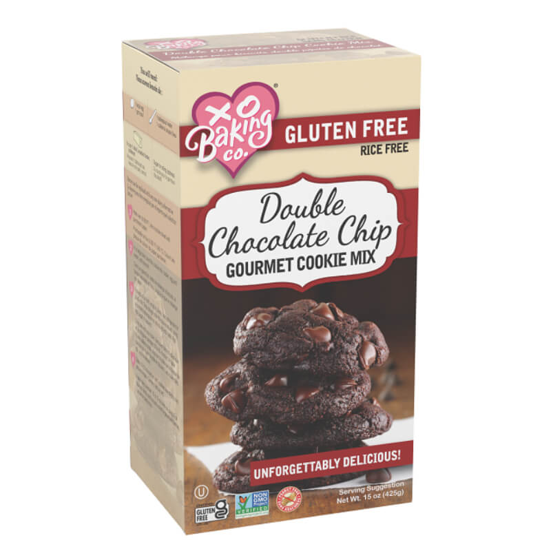 425 gram brown red and pink box of XO Baking Co. - Double Chocolate Peppermint Mix