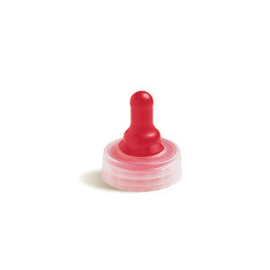 Similac Premature Nipple and Ring, red nipple, clear cap.