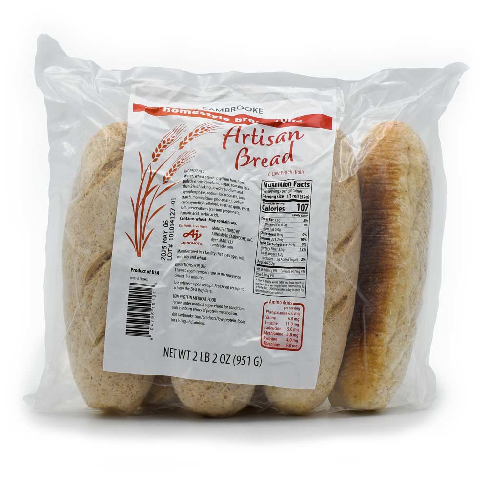 Packaged 951 gram Artisan Bread with a clear plastic wrap on a white background.