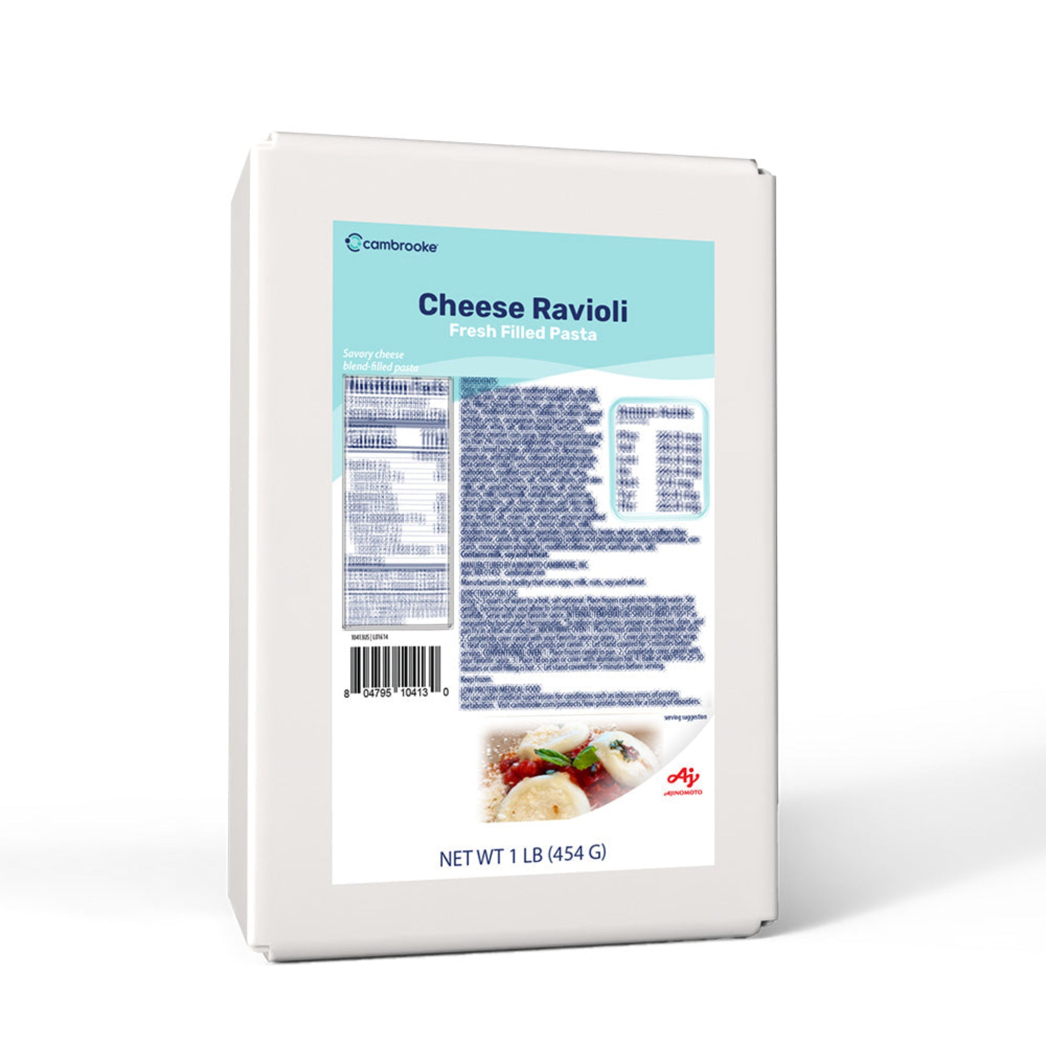 Package of Cambrooke Cheese Ravioli with a blue label on a white background