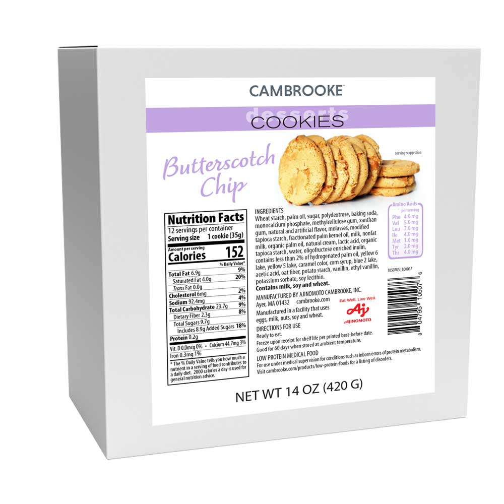 420 gram white and pruple box of Cambrooke Butterscotch Cookies.