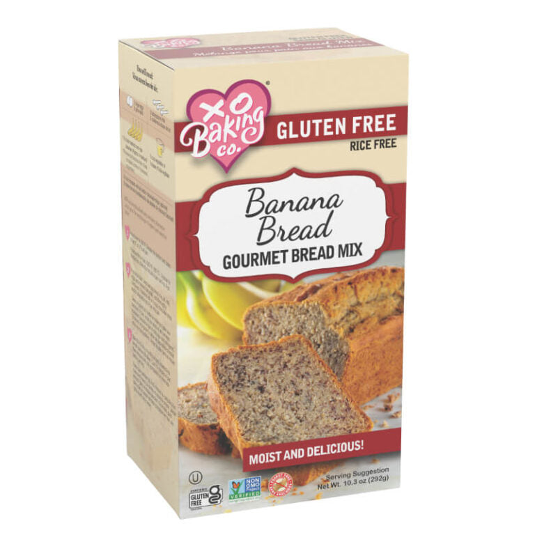 292 gram light brown red and pink box of XO Baking Co. - Banana Bread Mix