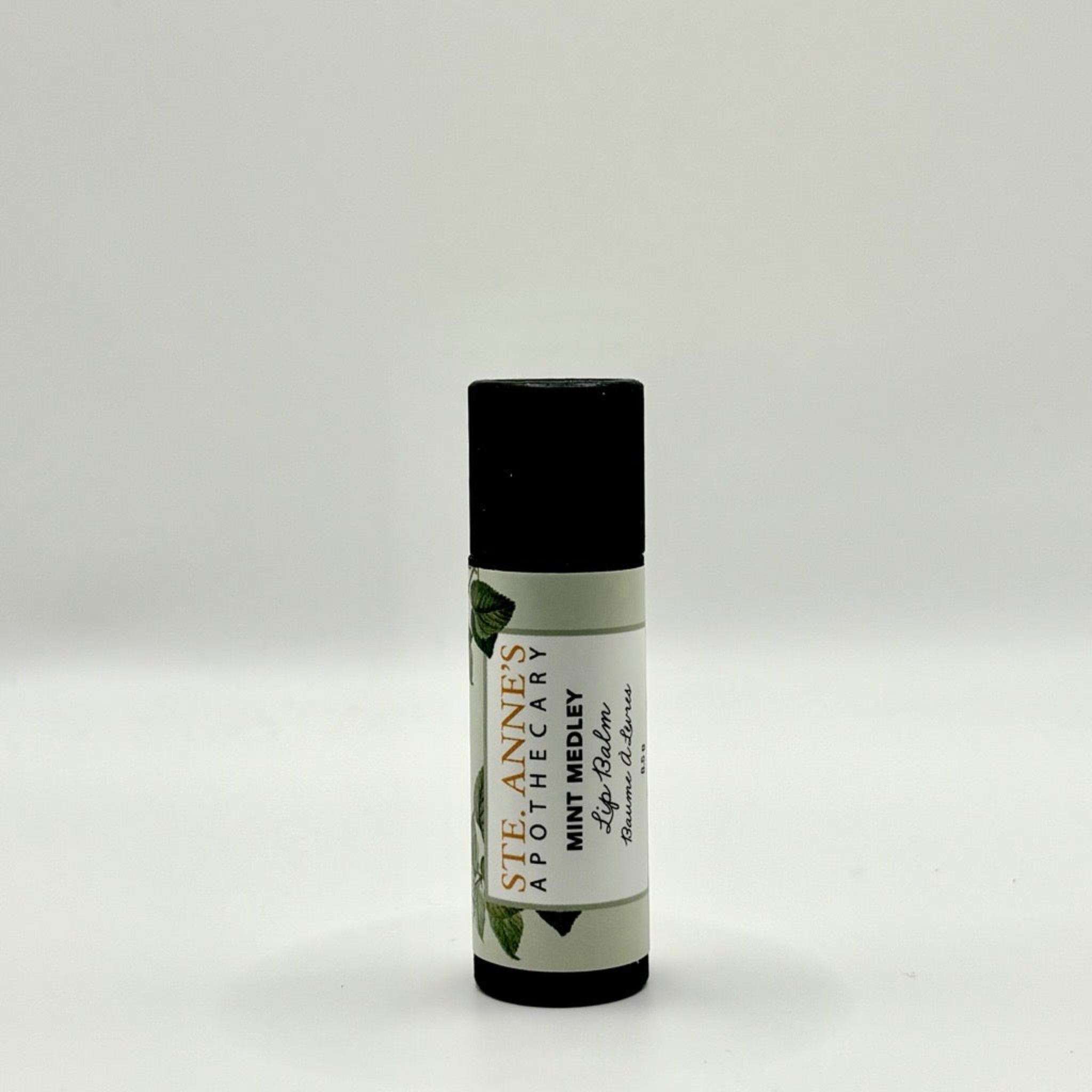 Ste Annes Mint Medley lip Balm, black lid.