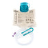 Blue and clear 500mL feeding bag with ENFIT end. 