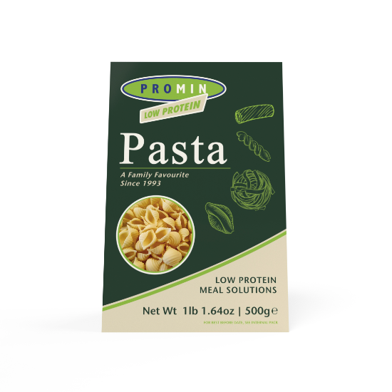 500 gram green box package of Promin shell pasta