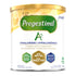 A canister of Pregestimil A+ infant formula powder, featuring a white body with a gold lid and a green brand logo, set against a plain white background.