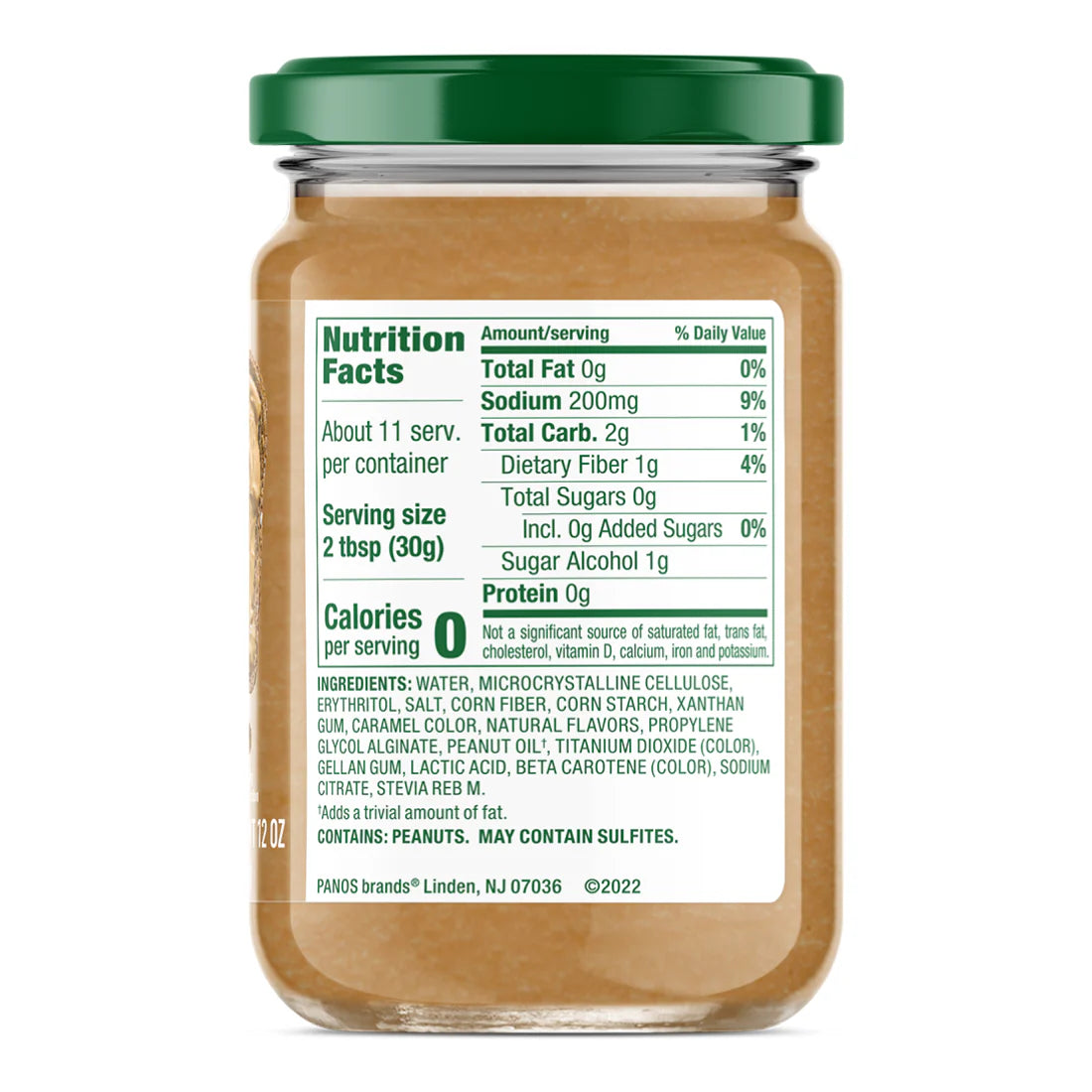 Back side of a jar of peanut butter with a nutrition label.