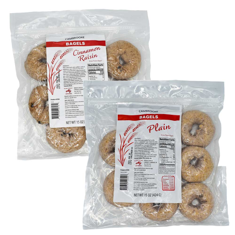 White 424 gram package of Cambrooke plain bagels.