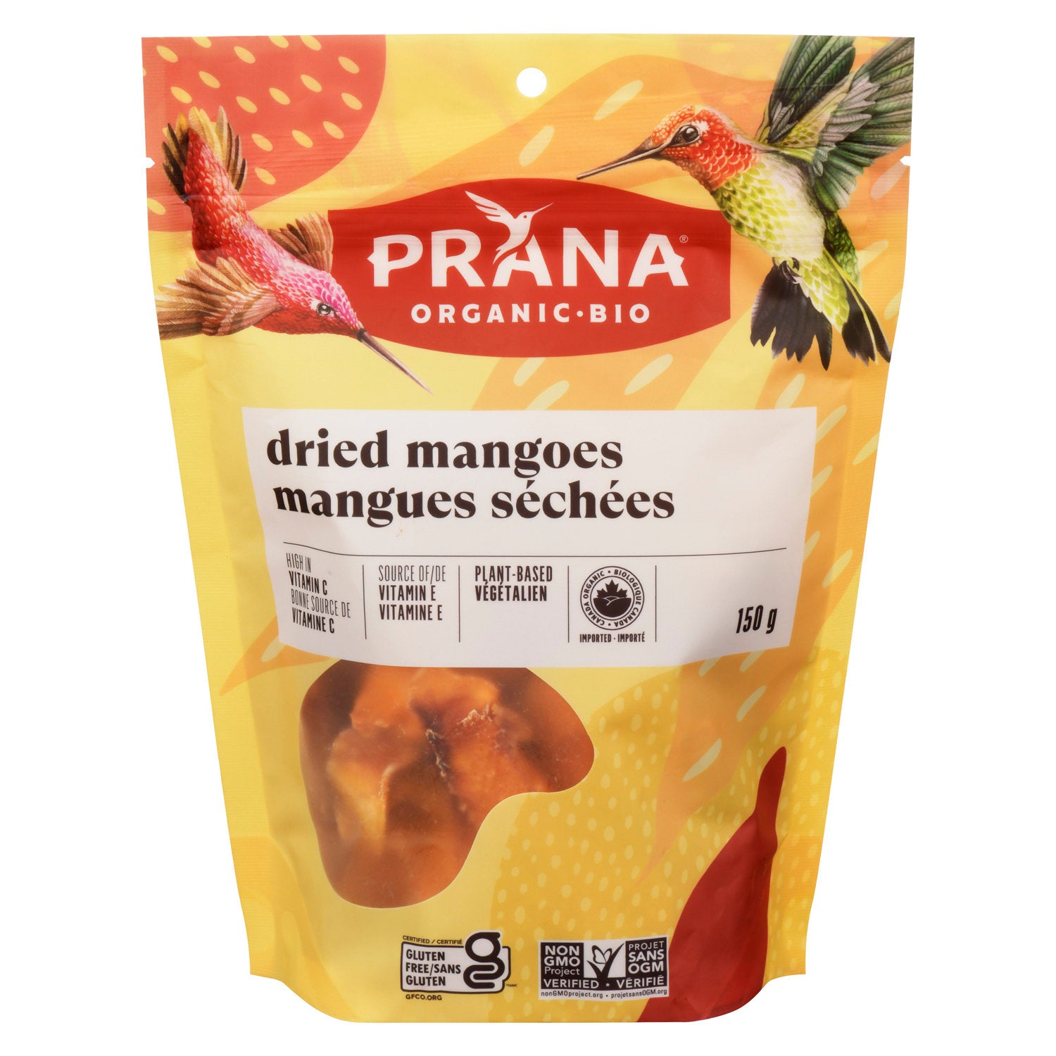 150 gram yellow and red bag of Prana Dried Mangoes