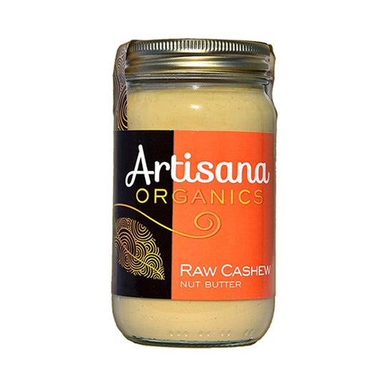 227 gram orange and black jar of Artisana Organic Cashew Butter