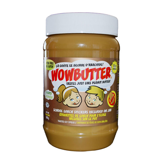 500 gram brown red and white jar of WOW Butter - Creamy Soynut Butter