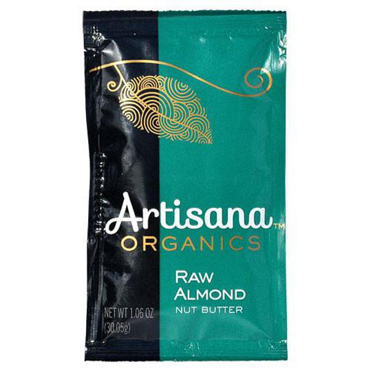 30.05 gram dark green and black packet of Artisana Almond Butter - Single Serving