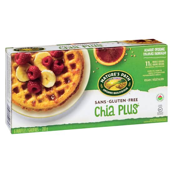 210 gram green box of Nature's Path Homestyle Frozen Chia Waffle