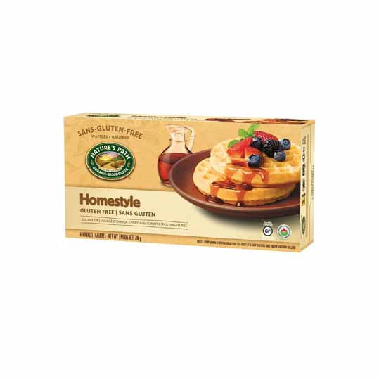 210 gram brown box of Nature's Path Homestyle Frozen Waffle