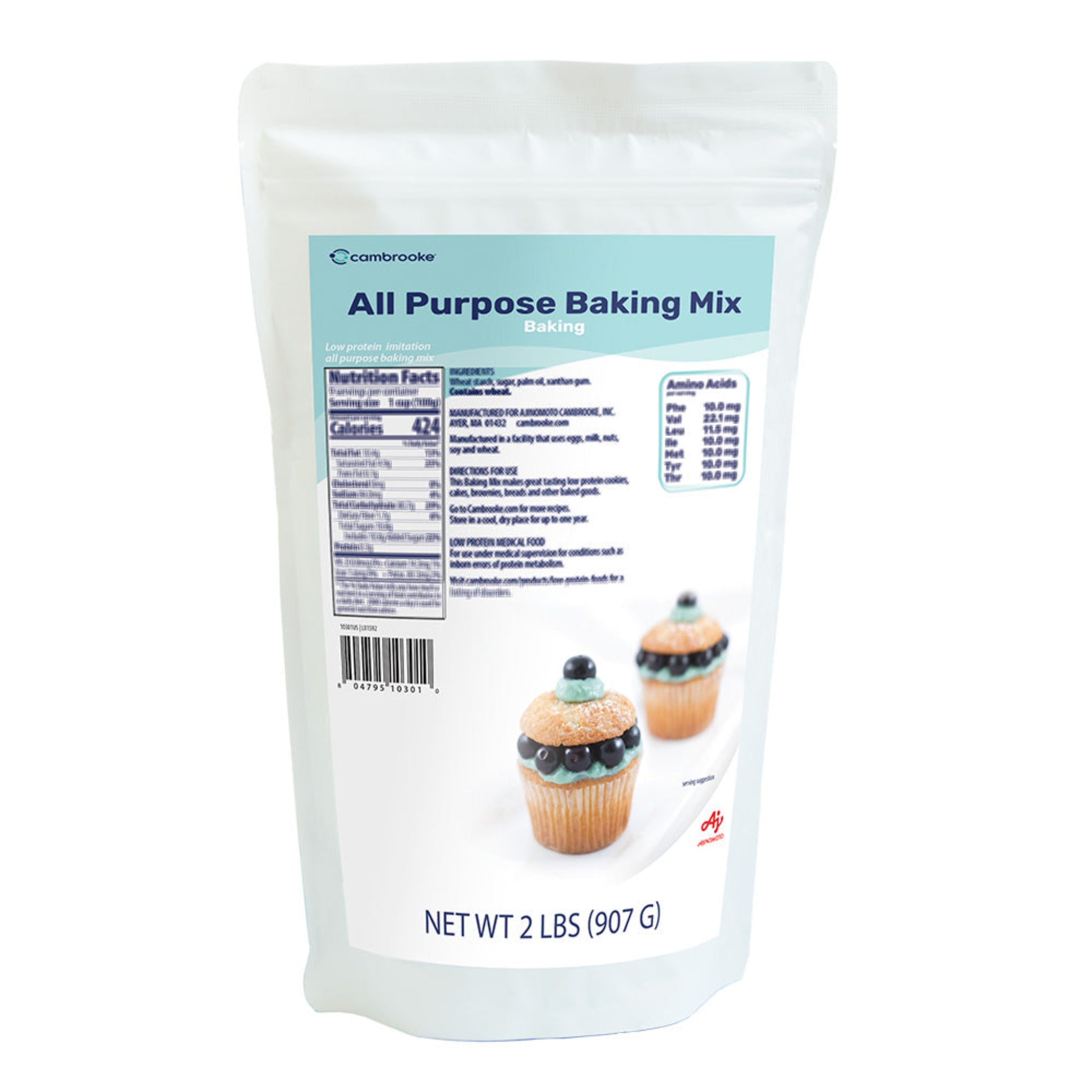 Package of Cambrooke all-purpose baking mix with a cupcake illustration on a white background.