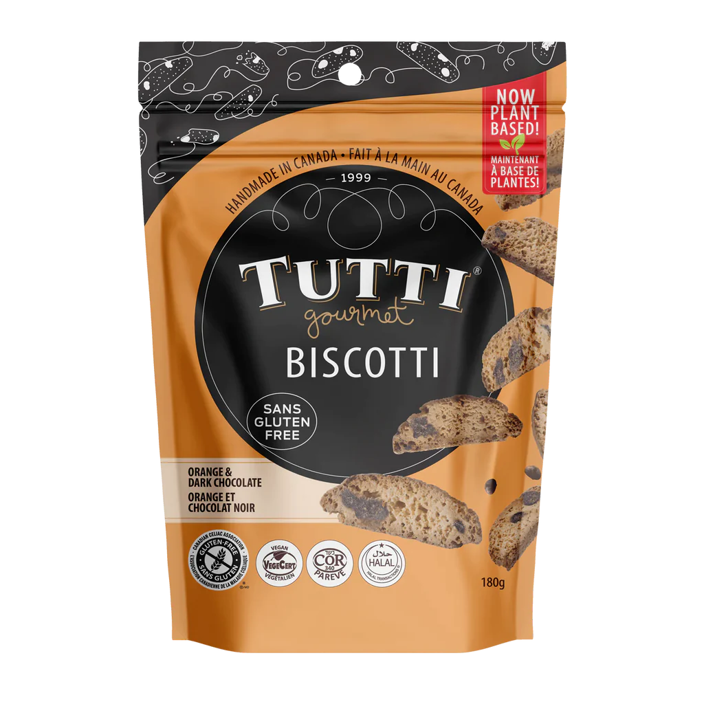 Tutti Biscotti Orange and dark Chocolate, 180g, orange packaging.