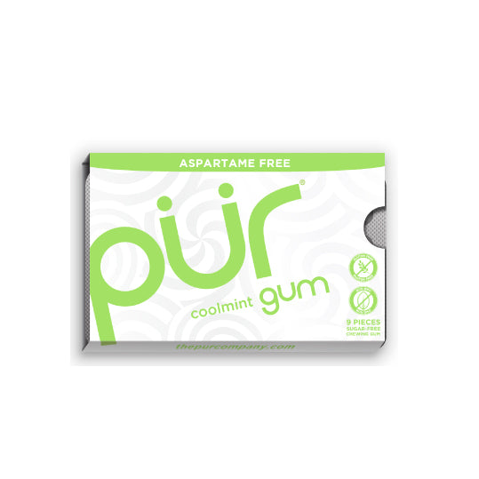 12.6 gram light green and white blister tray of PUR Gum - Coolmint