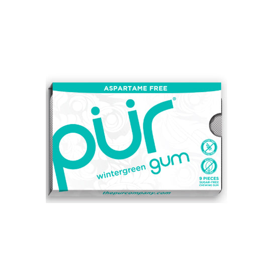 12.6 gram blue and white blister tray of PUR Gum - Wintergreen