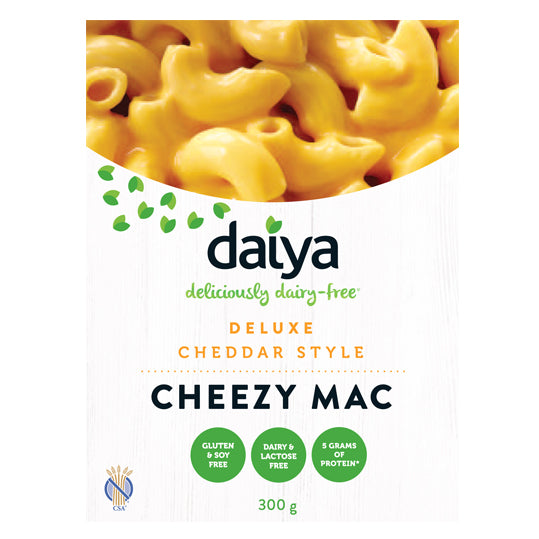 300 gram white box of daiya dairy free cheddar style cheezy mac