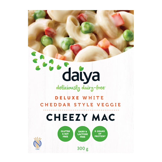 300 gram white box of daiya dairy free white cheddar veggie style cheezy mac