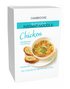 Cambrooke Chicken instant noodle package with a bowl of soup and bread slices on a white background.