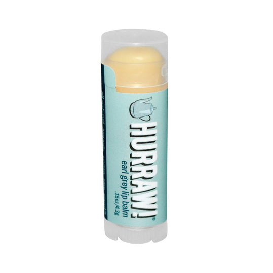 4.8 gram light blue container of Hurraw! Lip Balm Earl Grey