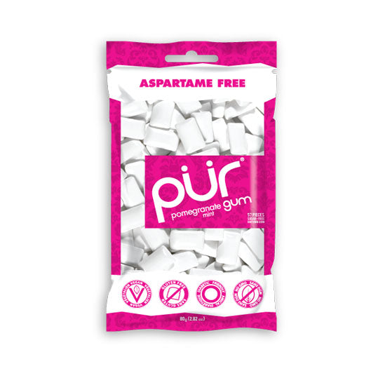 77 gram pink and white PUR Gum - Pomegranate Mint (bag)